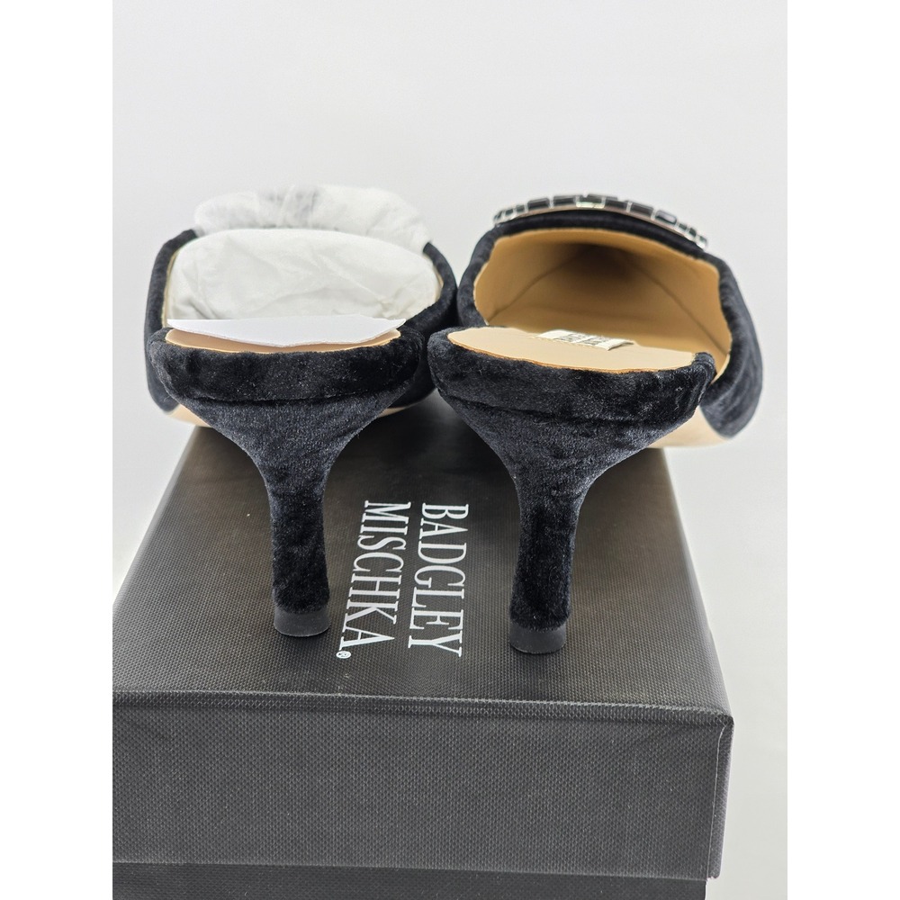Badgley Mischka Abigayl Mules Womens 10 Black Velvet Crystal Buckle - NEW - Picture 5 of 11